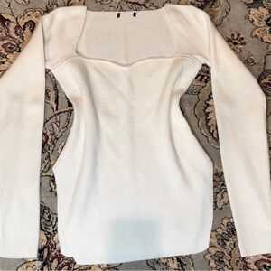 White Long Sleeve Ribbed Blouse